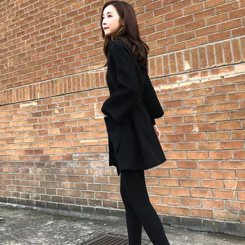 2020 Uldne Frakke Dame Sort koreanske Dobbelt-side Cashmere Jakker Efterår og Vinter Korte Dame Tøj Bælte Nye Outwear Abrigo Mujer