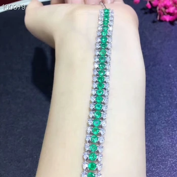 [MeiBaPJ]Ægte, Naturlig Smaragd-Ædelsten Armbånd af 925 Sterling Sølv, Grøn Sten Armbånd til Kvinder Fint Bryllup Smykker