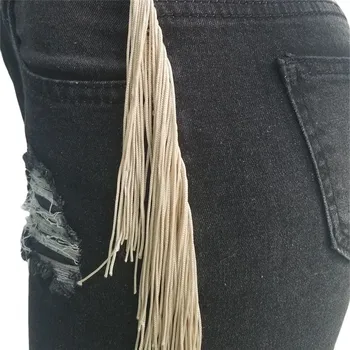 Tsuretobe Plus Size Tynde Hul Ripped Jeans Kvinder Mode Høj Talje Denim Blyant Bukser Damer Side Kvast Jeans Bukser Mujer