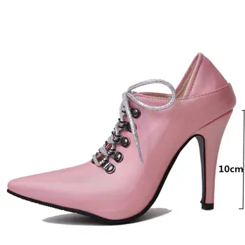 Brand 2020 Nye Lace-up Ankel Støvler Kvinder Pumpe Mode Sexet Spidse Tå Høje hæle Pink White Wedding Sko Black Ladies Short Boot