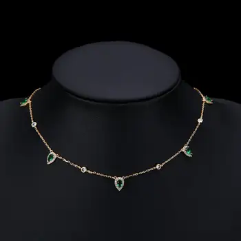 Klassisk 925 Sterling Silve grøn krystal CZ charme choker dråbe vand runde charme og kæde trendy mode halskæder HXN005