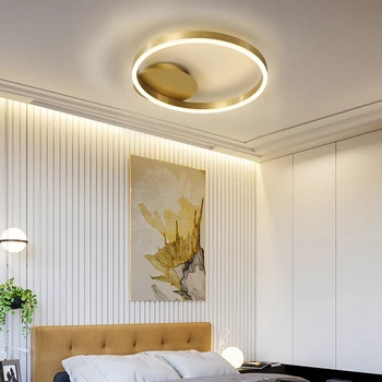 Moderne led-loftslampe i soveværelset, stuen aluminium børstet guld kreative ringe nordiske design lampe projekt-koryfæet
