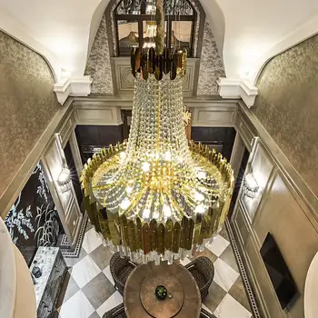 Stor krystal lysekrone gold luxury villa stue dekoration LED lysekrone