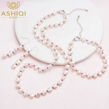 ASHIQI Barok Naturlige perle Smykker Sæt Ægte Ferskvands perle Halskæde Naturlig Krystal Armbånd til kvinder Nye Ankomst
