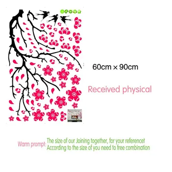 1 sæt Store Sluge Plum Blossom Wall Sticker til Seng Værelse Indretning & PVC Hjem Decal Cherry Blossom Mærkat