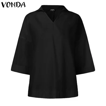 Kvinder Bluser, Tunika VONDA 2021 Forår Sommer Vintage Casual 3/4 Ærmet Bluse Stranden Shirts firmafest Toppe Plus Size Blusa