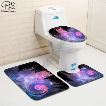 Galaxy mønster sjove 3D printet Badeværelse Piedestal Tæppe Låg Toilet Dække bademåtte Sæt drop shipping style-3