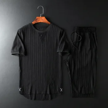Ropa De Hombre 2020 Sommer Plus Size Mænds Afslappet Jakkesæt til Mænd Is Silke Retro Kinesisk Stil, Kort-langærmet T-shirt i To-piece Suit