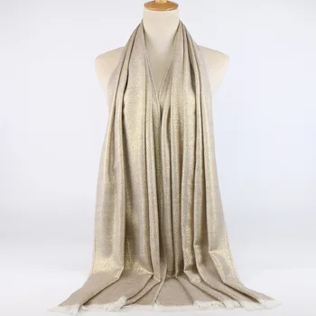 Damer Mode Almindelig Lurex Shimmer Viscose Sjal Tørklæde Høj Kvalitet Glitter Lyddæmper Hovedbøjle Wrap Pashmina Forfang Muslimske Hijab
