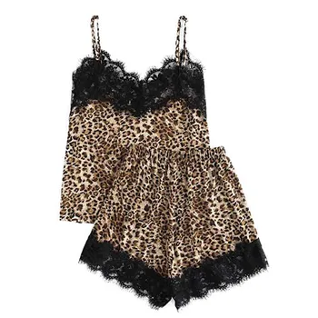 Kvinder Sexy Lace Nattøj Leopard Print Sæt 2019 Nye Mode Piger, Undertøj, Shorts Pyjamas Sæt Sexet Leopard Nightclothes