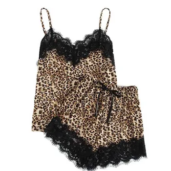 2021 Kvinder Shirts Mode Piger Søde Blonder Leopard Undertøj Og Shorts Pyjamas Sæt женская одежда рубашка женская