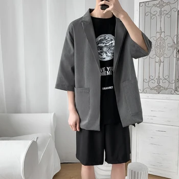 2019 Nye Korea Stil Fritid Designer Fashion Kvinder Mænd Blazer Til Mænd Jakke Half Sleeve Oversize Afslappet Jakkesæt