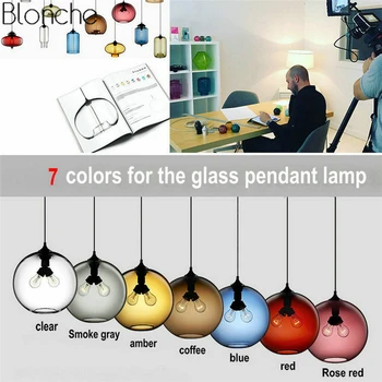 Moderne Farvet Glas Vedhæng Lys Farverige Hængende Lampe Loft Hanglamp til Spisestue Køkken Hjem Inventar Industrielle Indretning