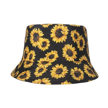 FOXMOTHER Nye Mode, Forår, Sommer, Sort Blomstret Fisker Caps Panama Bob Solsikke Print Bucket Hat Til Kvinder Herre