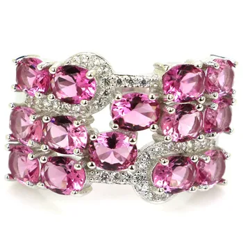 23x15mm Jazaz Smukke 5,9 g Oprettet Pink Turmalin Hvid CZ Til Kvinder i Ægte 925 Solid Sterling Sølv Ringe Fine Smykker