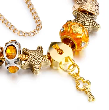 Pandora-style Europæiske perler, guld-belagte Østrigske crystal beaded armbånd Europæiske og Amerikanske mode damer pandola armbånd