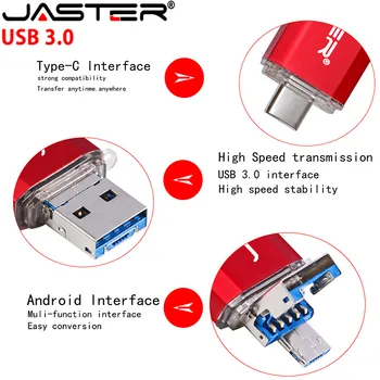 JASTER Nye 2-I-1-OTG (Android&PC & Type_C) USB 3.0 flash drev Metal Brugerdefinerede Pen Drive 32GB, 64GB 16GB 4GB 8GB Bryllup Gaver