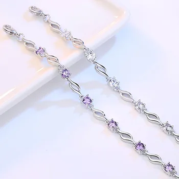 925 sterling sølv mode skinnende krystal damer armbånd smykker engros fødselsdag, gave, no fade Anti allergi billige