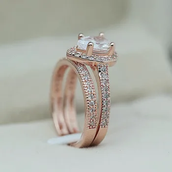 Modyle Klassisk Solitaire Ring Dråbe Vand 2PC Ring Med Micro Banet Elegant Brude Ring Bryllupsdag Ring Band For Kvinder