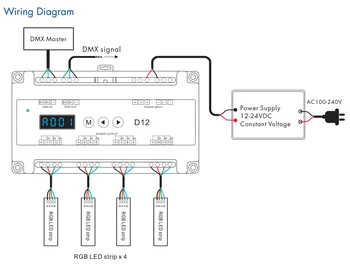 DMX512 Dekoder Kanal 12 Konstant Spænding 12V DC 24V med Display Din-Skinne Monteret 12CH CV PWM-Dekoder til Indstilling DMX Adresse