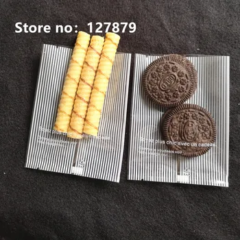 100pcs 8.5x11cm Gennemsigtig Hvid Stribe Heat Seal Cookie Emballage Pose til Bageri Gave, Kiks, Slik Muffin Pakning