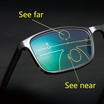 2020 Nyeste Progressive Briller Til Læsning Mænd Anti Blå Lys Fotokromisk Multifokal Presbyopi Briller Full Frame Black +1.5