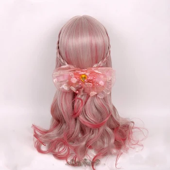 Lolita Cosplay Paryk Pink Sød Body Wave Curly Harajuku Syntetisk Hår for Voksne Piger Søde Koncert Begivenhed Hår