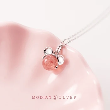 Modian 925 Sterling Sølv, med Søde Små Mus Pink Krystal Halskæde til Kvinder Link Kæde Halskæde Mode Fine Smykker