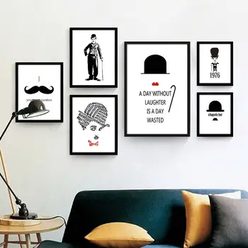 Klassisk Sort og Hvid Chaplin Hat lærred maleri på væggen plakat til stuen moderne minimalistisk Nordic home decor