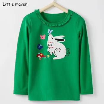 Lidt maven børn brand baby pige tøj 2018 efteråret nye design piger bomuld toppe kanin print-grøn animal t-shirt 51161