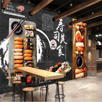Brugerdefineret Retro Japansk Sushi Foto Tapet 3D-Køkken Restaurant Industrielle Indretning Tavle Baggrund Vægmaleri Wall Paper 3D