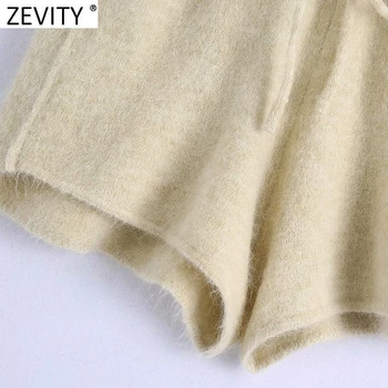Zevity Nye 2021 Kvinder Mode Solid Farve snøre i Taljen Strikke Shorts Damer Streetwear Smart Casual Slank Pantalone Cortos P980