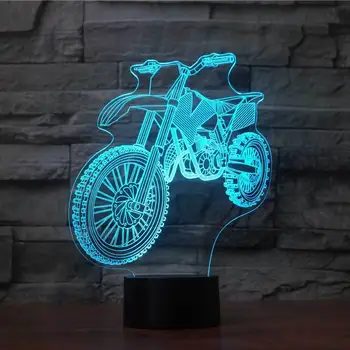 Cross-country Motorcykel 3D-Nat Lys LED Remote Touch Skifte 7 farveskift Indendørs Atmosfære lampe, Som Kid ' s Gave