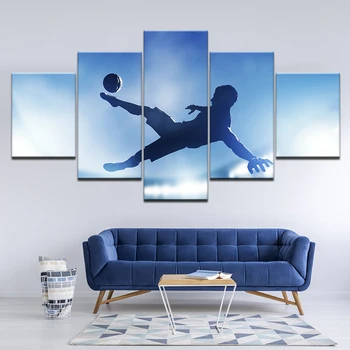 Lærred Maleri Fodbold En Spiller Skyder På Mål 5 Stykker Væg Kunst Maleri Modulære Baggrunde Plakat Print Home Decor