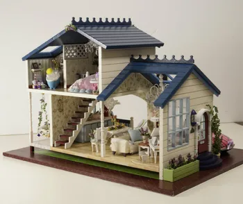 32cm DIY LED-Lys Lavendel Træ-diy dukkehus diy dukkehus miniature, dukkehus møbler Kit sjove børn blive hjemme Legetøj