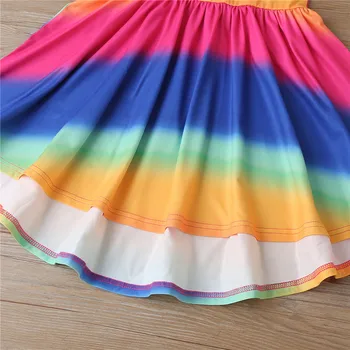 Børn Kjole op Piger Rainbow Print Rund halsudskæring Flyve Ærme i Ét Stykke Prinsesse Kjole til Sommer Falder 2-7 År
