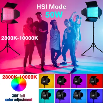 Sokani X50 RGB LED-Panel Video Light Kit 2800K-10000K Studio Lys til fotografering Dæmpbar med Fjernbetjeningen lyser RGB til Fotos