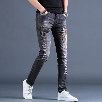 Engros 2020 Denim til Mænd trykt high-end-lys luksus jeans mænds trendy mærke Slanke fødder casual bukser strækning blyant bukser