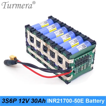 Turmera 12V 30Ah Lithium Batteri 3S6P Bruge INR21700-50E-5000mAh 3,6 V med 3S 40A Balance Board for Uninterrupted Power Supply 12V