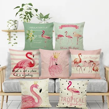 Nordisk Stil Pink Flamingo Dyr Trykt Dekorative Smide Pude Pude Dække Sagen Dekoration Til Bil Sofa Soveværelse 45x45cm