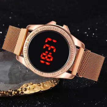 Luksus Rose Magnetiske Guld Ure Til Kvinder, Armbånd, Mode Digital Røde LED-Ringe Kjole Kvarts Ur Damer Guld armbåndsur
