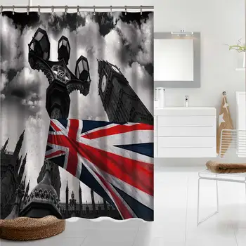 England Flag Udskrivning Polyester, Vandtæt Badeværelse Badeforhæng Badeværelse Gardin Hjem Dekorative Kreative Tilbehør Kroge