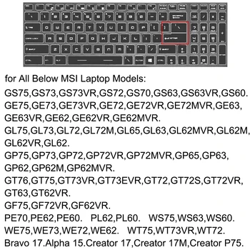 Keyboard Cover for MSI 14 15.6 17 17.3 18 18.3 tommer Klar Sort Silikone TPU Gaming Laptop
