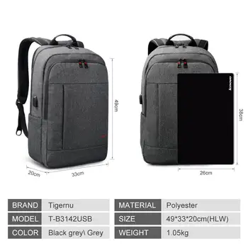 Tigernu Stor Kapacitet USB-opladning rygsæk taske sæt