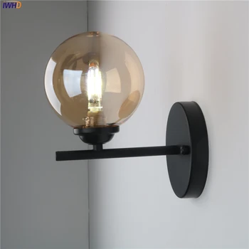 Moderne Sort Jern LED væglampe Klart/Matteret Glas Bolden Lampeskærm Spejl, Lys og Nordisk Wandlamp For Home Living Room Dekoration