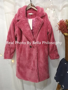 Bella Filosofi Kvinder Vinteren Faux Fur Varm Lange Pels Lange Ærmer Kvindelige Tyk Teddy Bear Coat Casual Løs Oversize Outwears