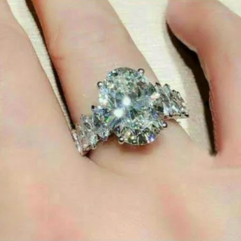Luksus Kvindelige Crystal Zircon Sten Ring, Sølv Farve Oval Ring Løfte Om Kærlighedens Kabale Engagement Ringe Til Kvinder