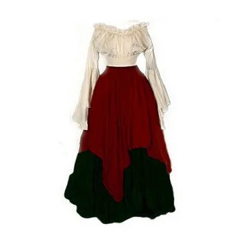 Høj kvalitet Middelalder kostume Olie klud Lange Maxi kvindens Retro Kjole Renæssance Kjoler Europa Gotiske Flæse Nederdel Victoriansk