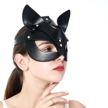 Fullyoung Sexet Læder Cosplay Black Mask Catwoman Carnival Part Maskerade Halve Ansigt Maske Halloween Club Fest Tilbehør
