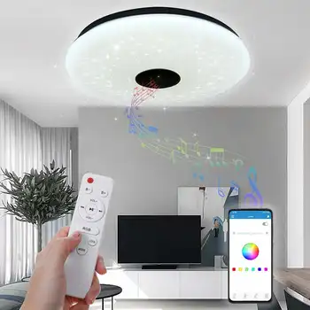 Opgradering WIFI 200W LED-loftsbelysning med Høj lydkvalitet Højttaler RGB-Dæmpbar Soveværelse Loft Lys Værker med Hjem/Alexa